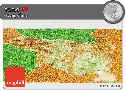 Physical 3D Map of Yunxi, political outside