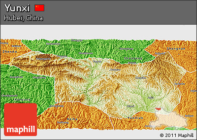 Physical 3D Map of Yunxi, political outside