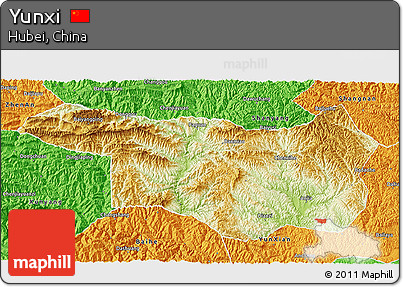 Physical 3D Map of Yunxi, political outside