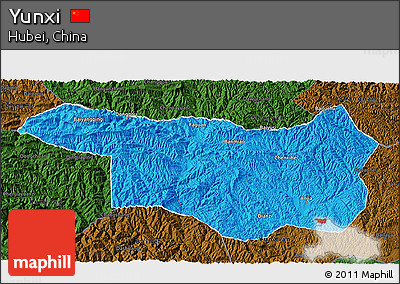 Political 3D Map of Yunxi, darken