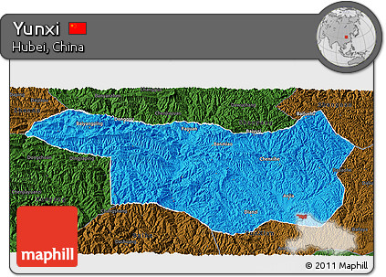 Political 3D Map of Yunxi, darken