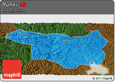 Political 3D Map of Yunxi, darken