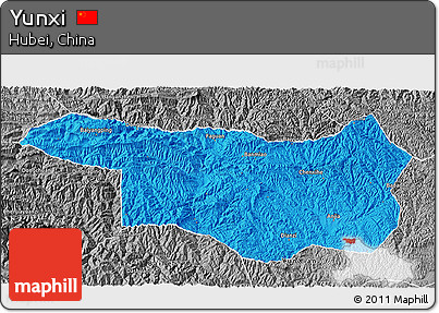 Political 3D Map of Yunxi, desaturated