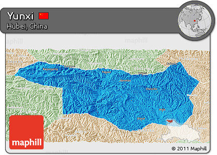 Political 3D Map of Yunxi, lighten