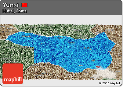 Political 3D Map of Yunxi, semi-desaturated