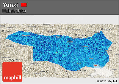 Political 3D Map of Yunxi, shaded relief outside