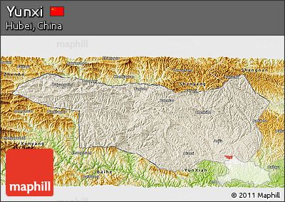 Shaded Relief 3D Map of Yunxi, physical outside