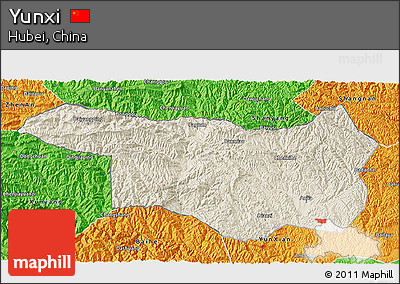 Shaded Relief 3D Map of Yunxi, political outside