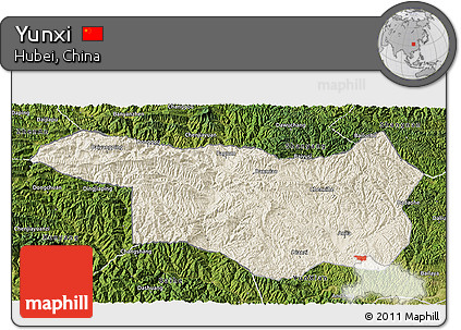 Shaded Relief 3D Map of Yunxi, satellite outside