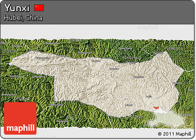 Shaded Relief 3D Map of Yunxi, satellite outside