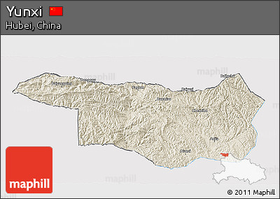 Shaded Relief 3D Map of Yunxi, single color outside