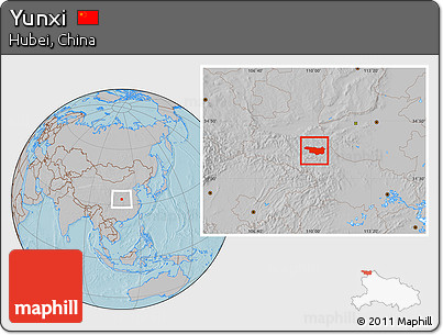Gray Location Map of Yunxi, hill shading