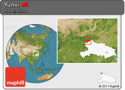 Satellite Location Map of Yunxi, highlighted parent region