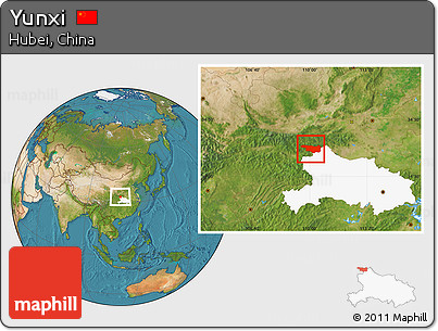 Satellite Location Map of Yunxi, highlighted parent region