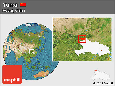Satellite Location Map of Yunxi, highlighted parent region