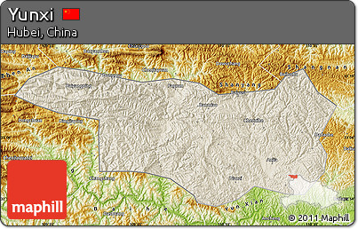Shaded Relief Map of Yunxi, physical outside