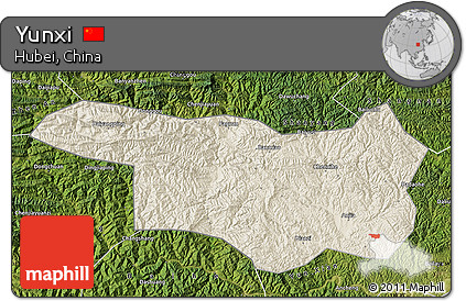 Shaded Relief Map of Yunxi, satellite outside