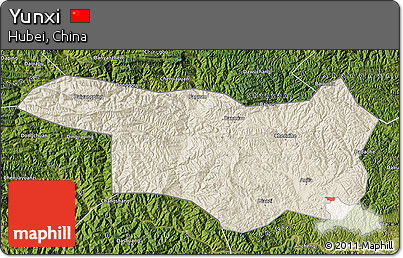 Shaded Relief Map of Yunxi, satellite outside