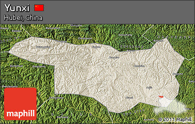 Shaded Relief Map of Yunxi, satellite outside