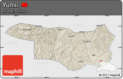Shaded Relief Map of Yunxi, single color outside