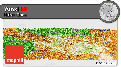 Physical Panoramic Map of Yunxi, political outside