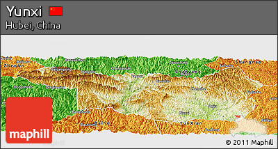Physical Panoramic Map of Yunxi, political outside