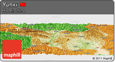 Physical Panoramic Map of Yunxi, political outside