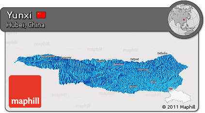 Political Panoramic Map of Yunxi, cropped outside