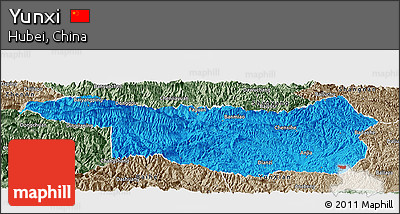 Political Panoramic Map of Yunxi, semi-desaturated