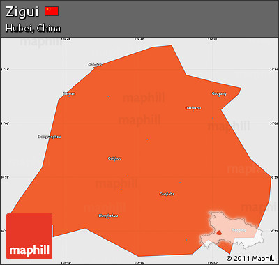Political Simple Map of Zigui, single color outside