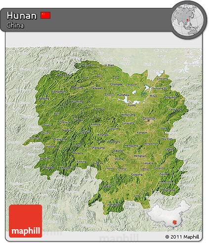 Satellite 3D Map of Hunan, lighten