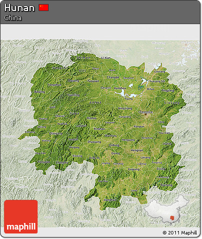 Satellite 3D Map of Hunan, lighten