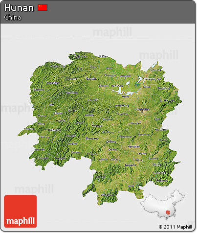 Satellite 3D Map of Hunan, single color outside