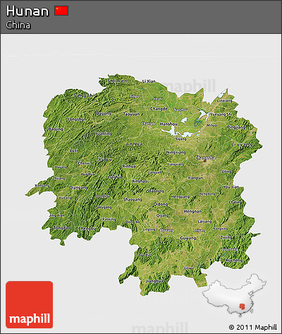 Satellite 3D Map of Hunan, single color outside
