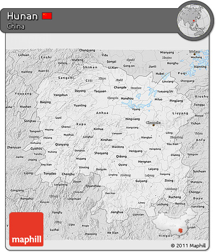 Silver Style 3D Map of Hunan