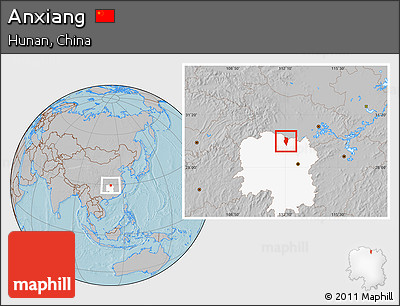 Gray Location Map of Anxiang, highlighted parent region, hill shading