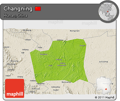 Physical 3D Map of Changning, shaded relief outside