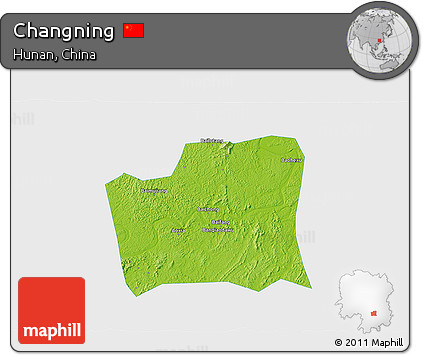 Physical 3D Map of Changning, single color outside