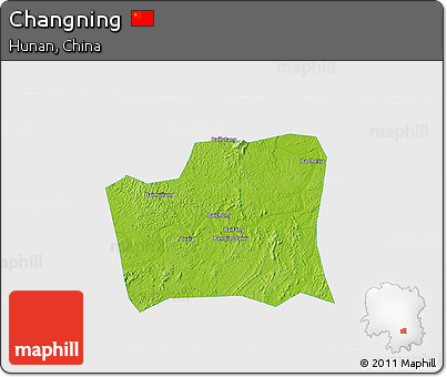 Physical 3D Map of Changning, single color outside