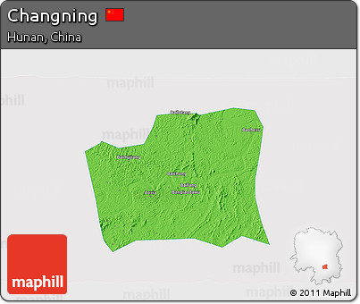Political 3D Map of Changning, single color outside