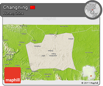 Shaded Relief 3D Map of Changning, physical outside