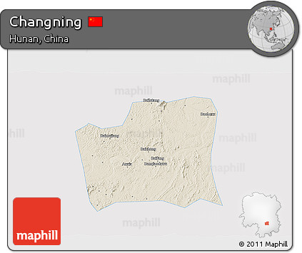 Shaded Relief 3D Map of Changning, single color outside