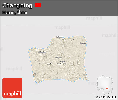 Shaded Relief 3D Map of Changning, single color outside