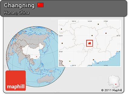 Gray Location Map of Changning, highlighted country
