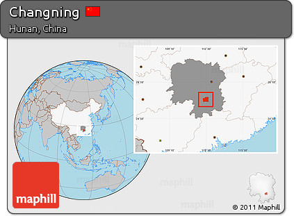 Gray Location Map of Changning, highlighted country, highlighted parent region