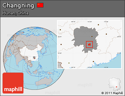 Gray Location Map of Changning, highlighted country, highlighted parent region