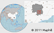 Gray Location Map of Changning, highlighted country, highlighted parent region, hill shading