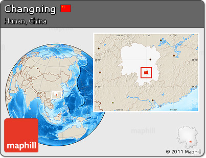 Shaded Relief Location Map of Changning, highlighted parent region