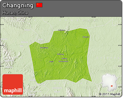 Physical Map of Changning, lighten