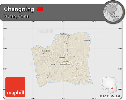 Shaded Relief Map of Changning, single color outside
